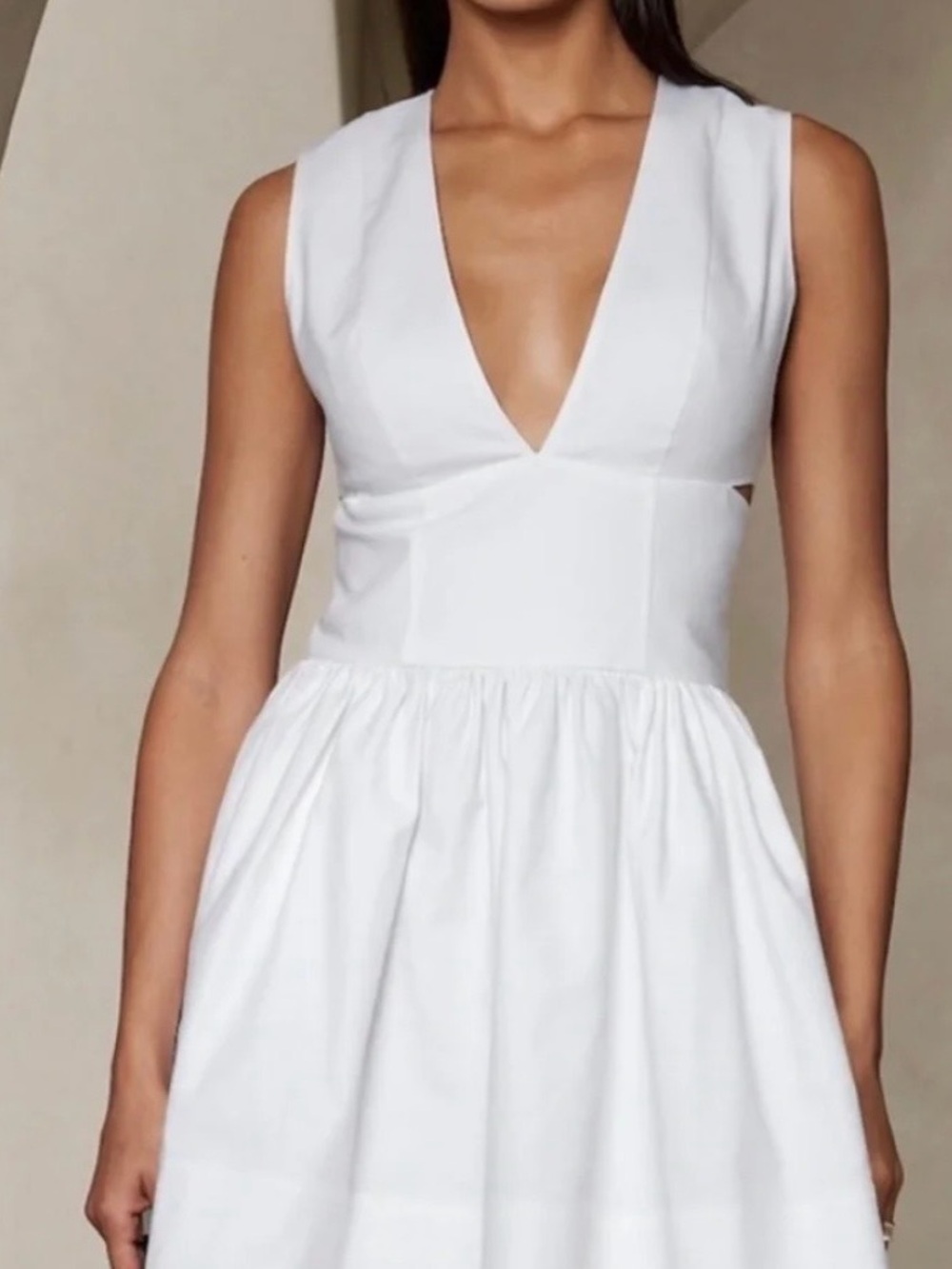 Banana Republic Anisa White Cotton Mini Cut Out Flare Dress V Neck A Line Size 4